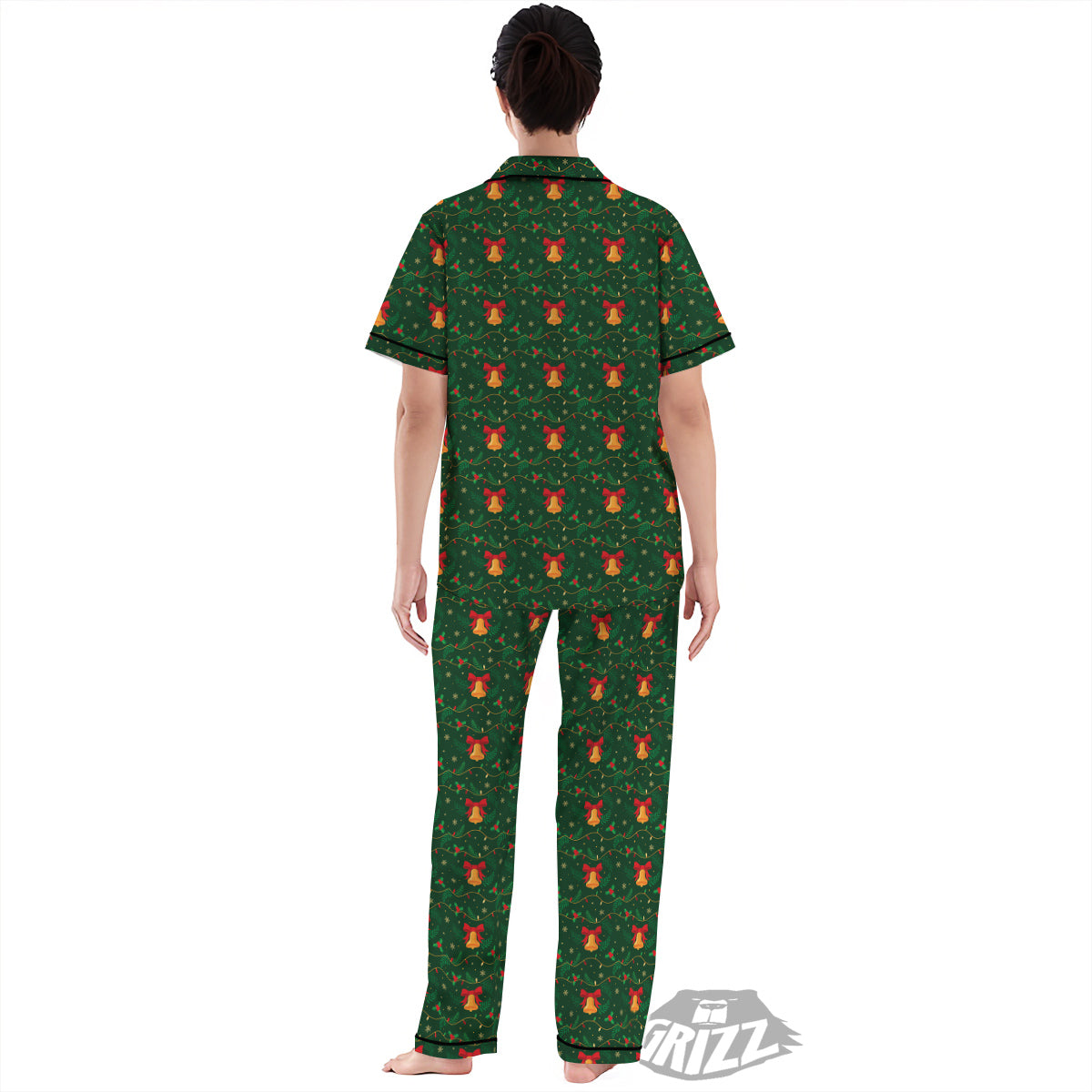 Bell Cute Christmas Print Pattern Women's Pajamas Set-grizzshop
