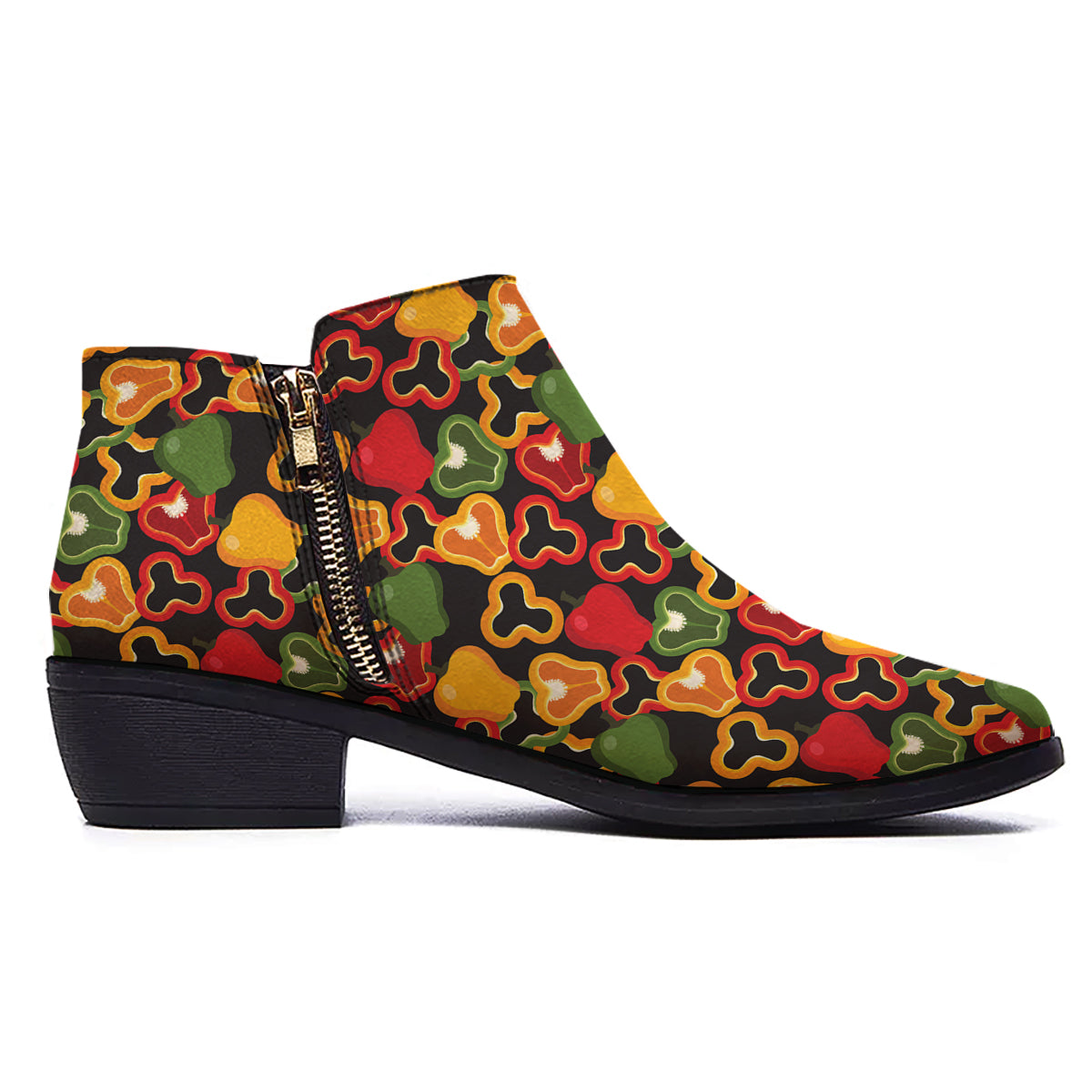 Bell Pepper Black Print Pattern Ankle Boots-grizzshop