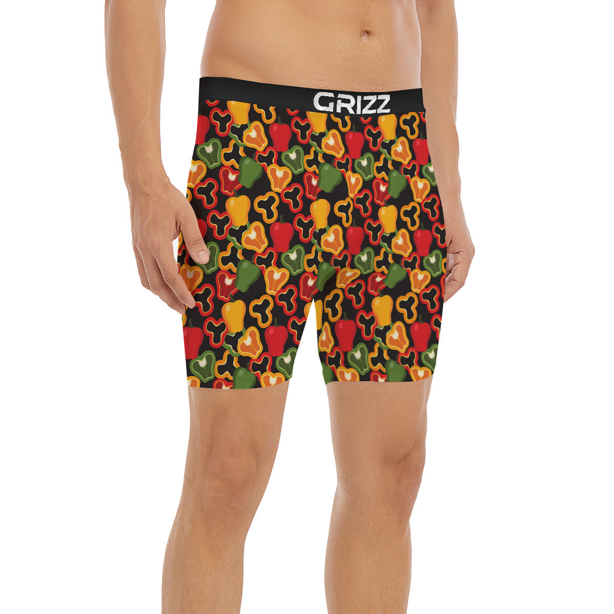 Bell Pepper Black Print Pattern Boxer Briefs-grizzshop