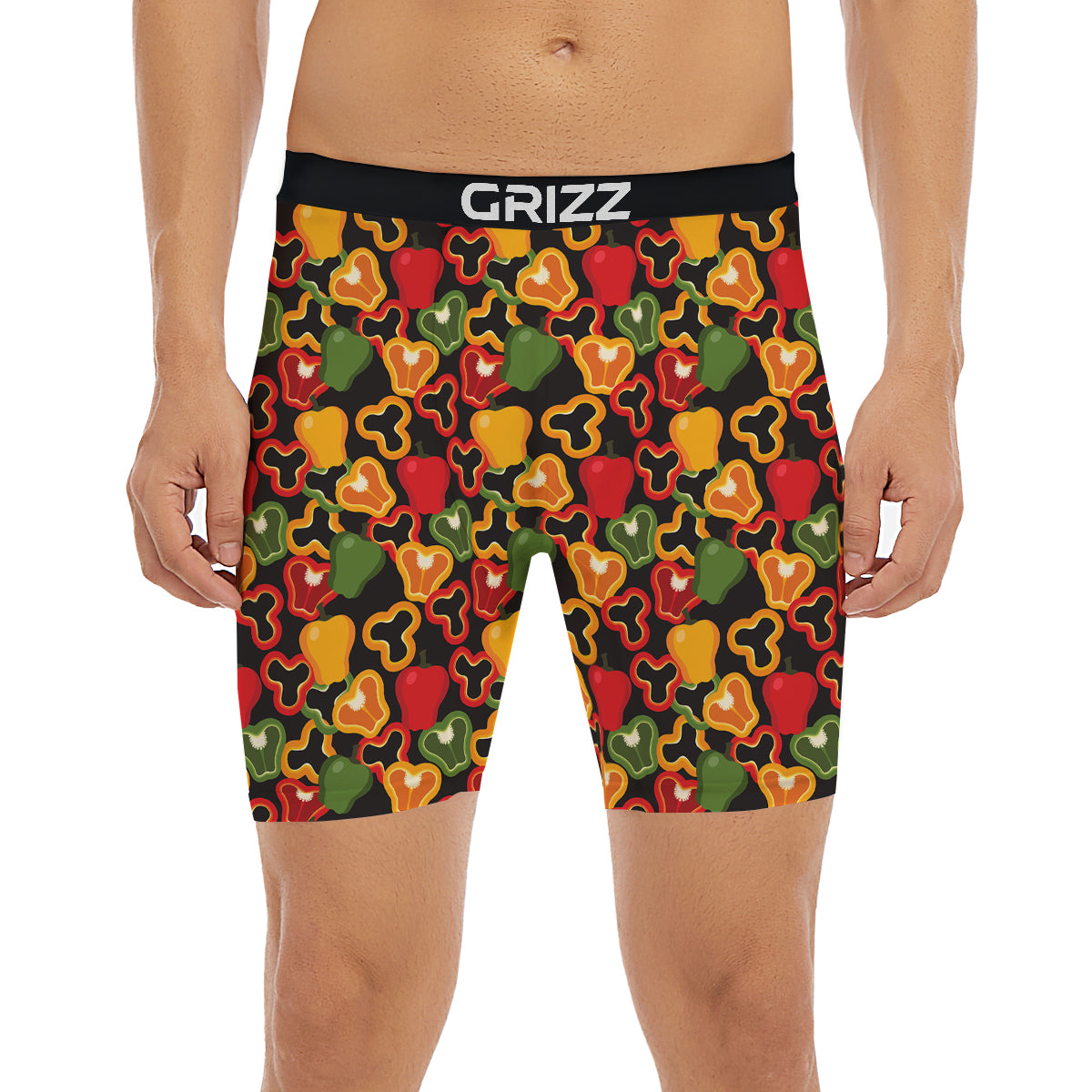 Bell Pepper Black Print Pattern Boxer Briefs-grizzshop