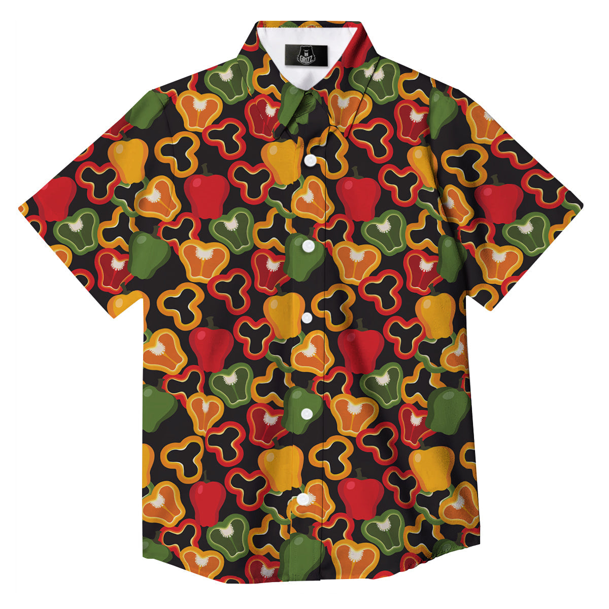 Bell Pepper Black Print Pattern Button Up Shirt-grizzshop