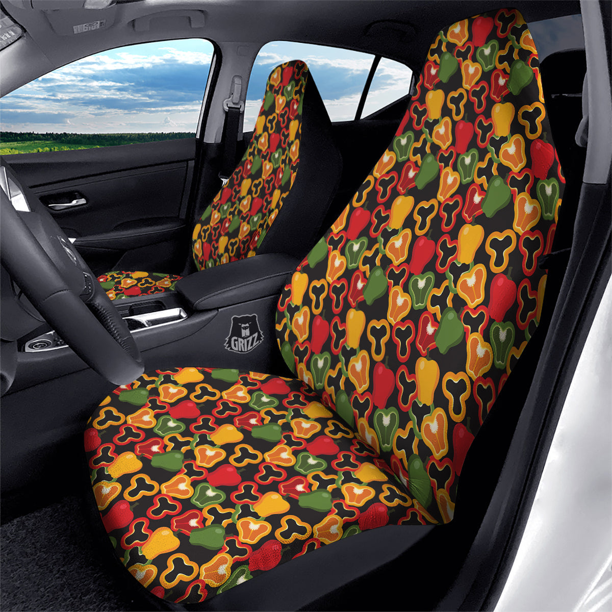 Bell Pepper Black Print Pattern Car Seat Covers-grizzshop