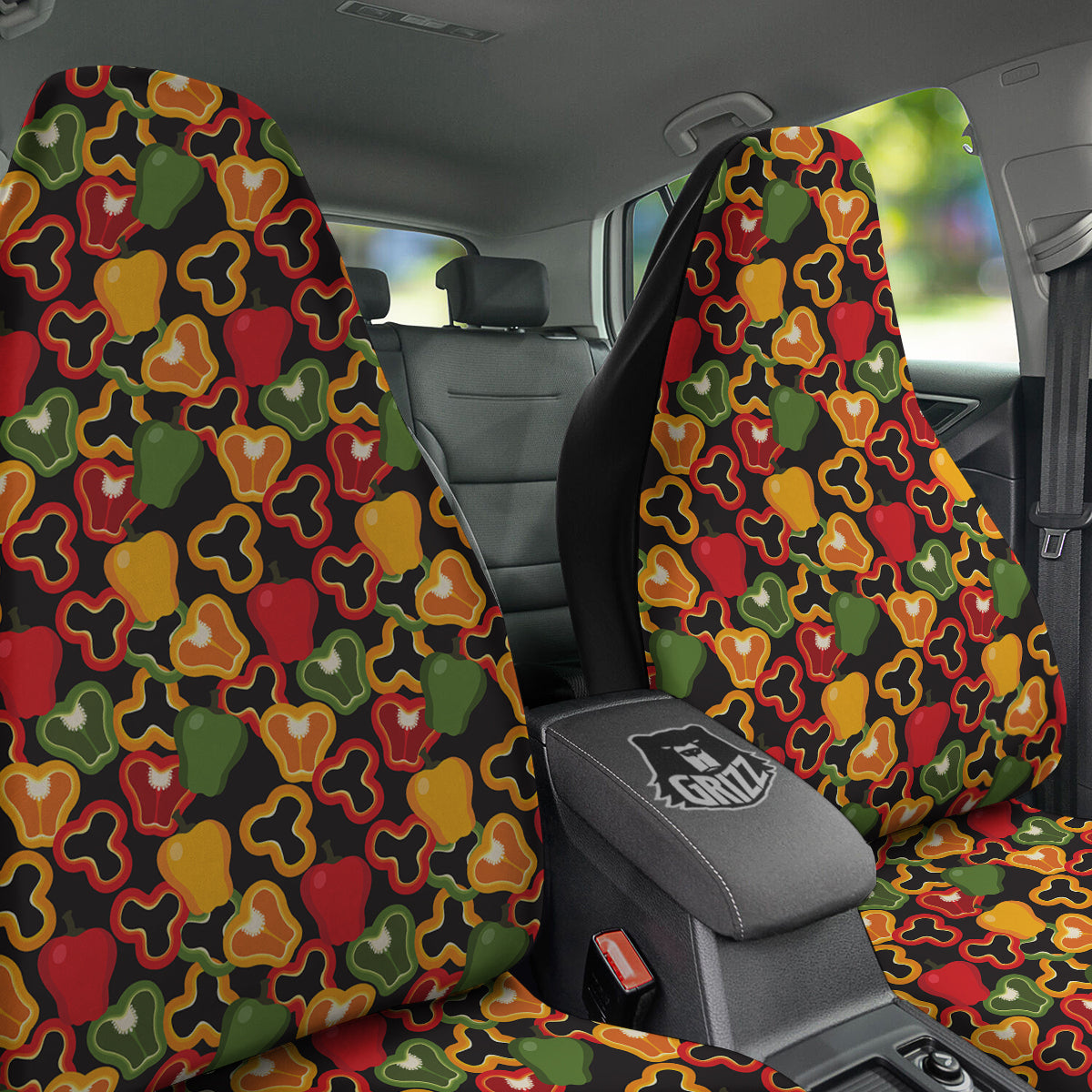 Bell Pepper Black Print Pattern Car Seat Covers-grizzshop