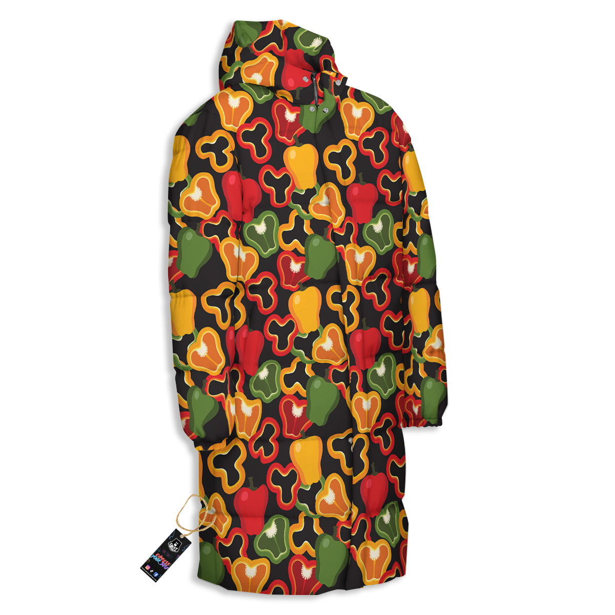 Bell Pepper Black Print Pattern Long Down Jacket-grizzshop