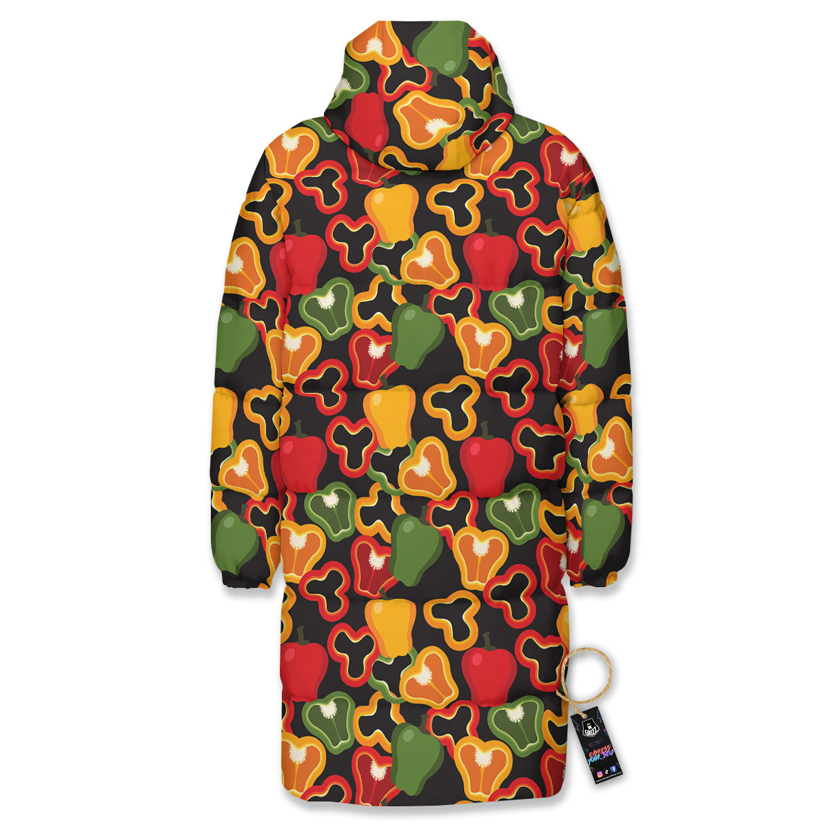Bell Pepper Black Print Pattern Long Down Jacket-grizzshop