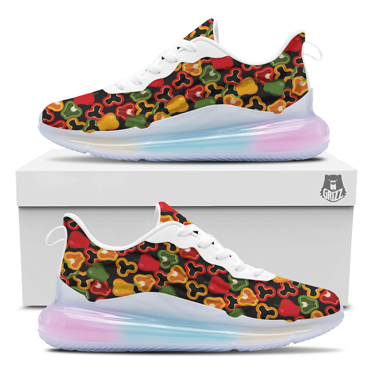 Bell Pepper Black Print Pattern Running Sneakers-grizzshop