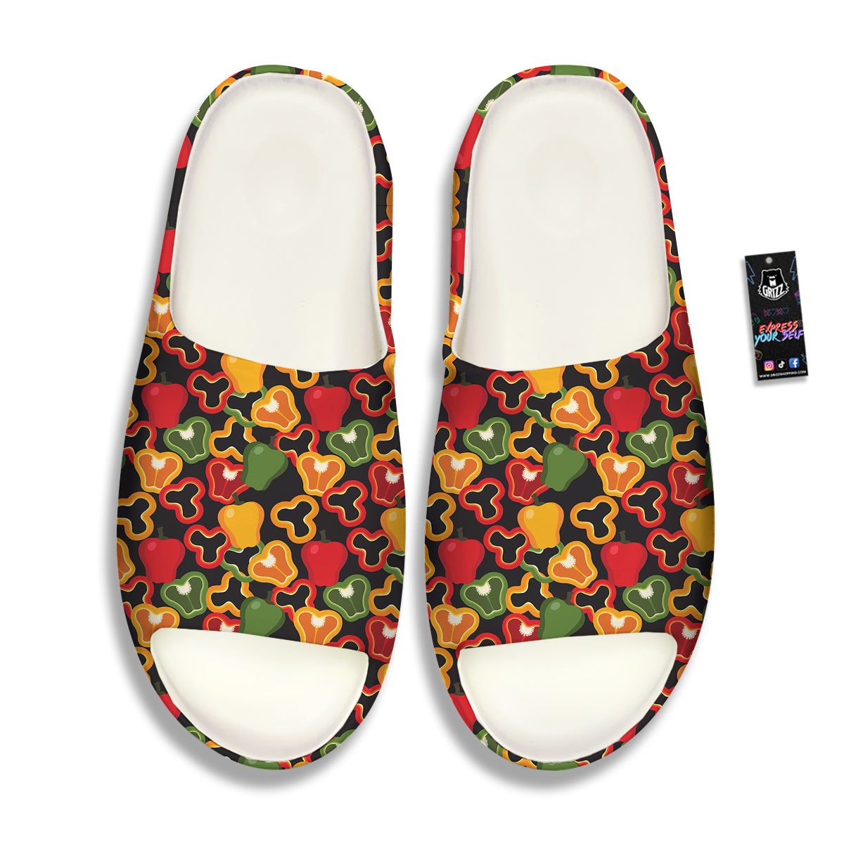 Bell Pepper Black Print Pattern Sandals-grizzshop
