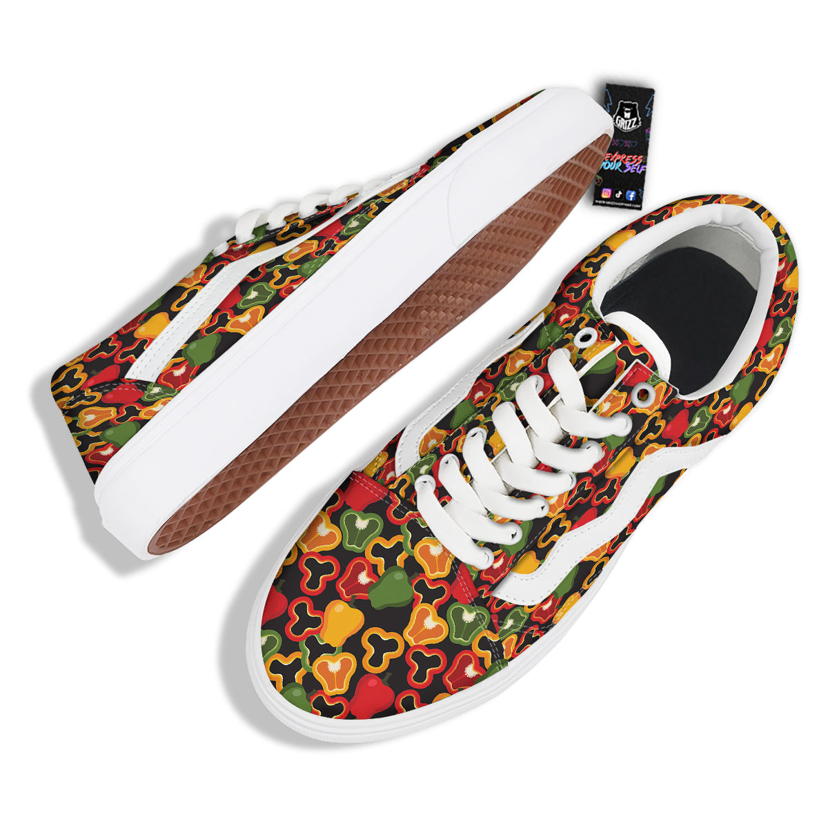 Bell Pepper Black Print Pattern Skate Shoes-grizzshop