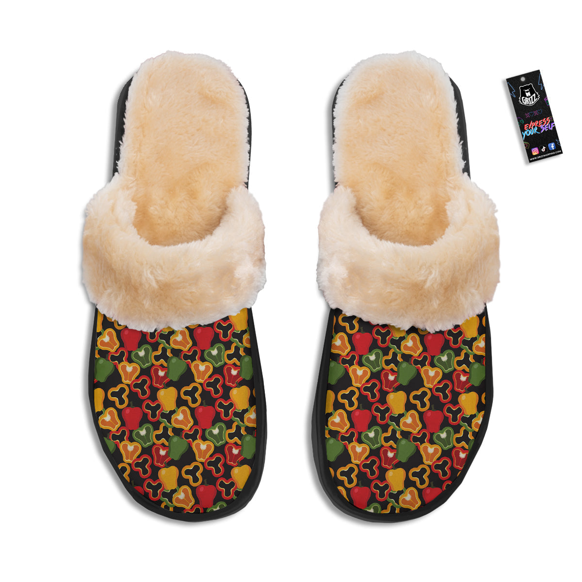 Bell Pepper Black Print Pattern Slippers-grizzshop