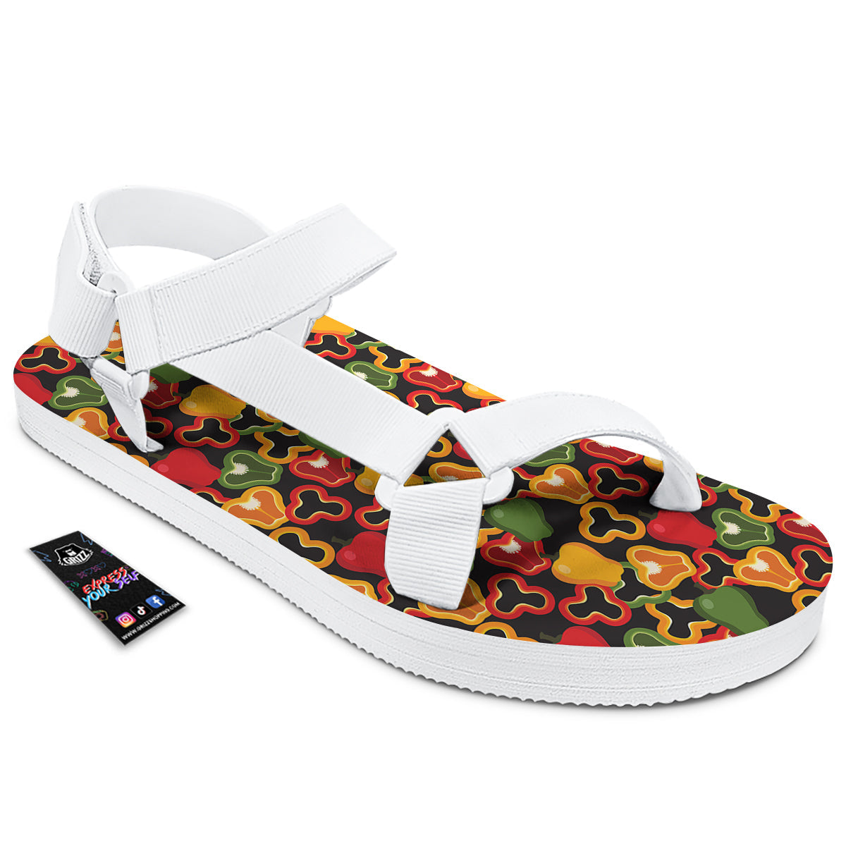 Bell Pepper Black Print Pattern White Open Toe Sandals-grizzshop