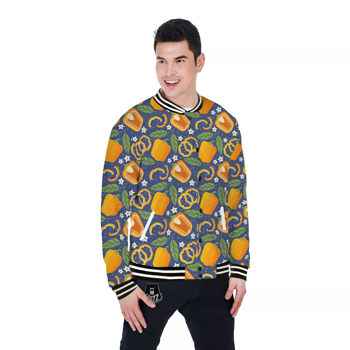Bell Pepper Leaf Print Pattern Baseball Jacket-grizzshop