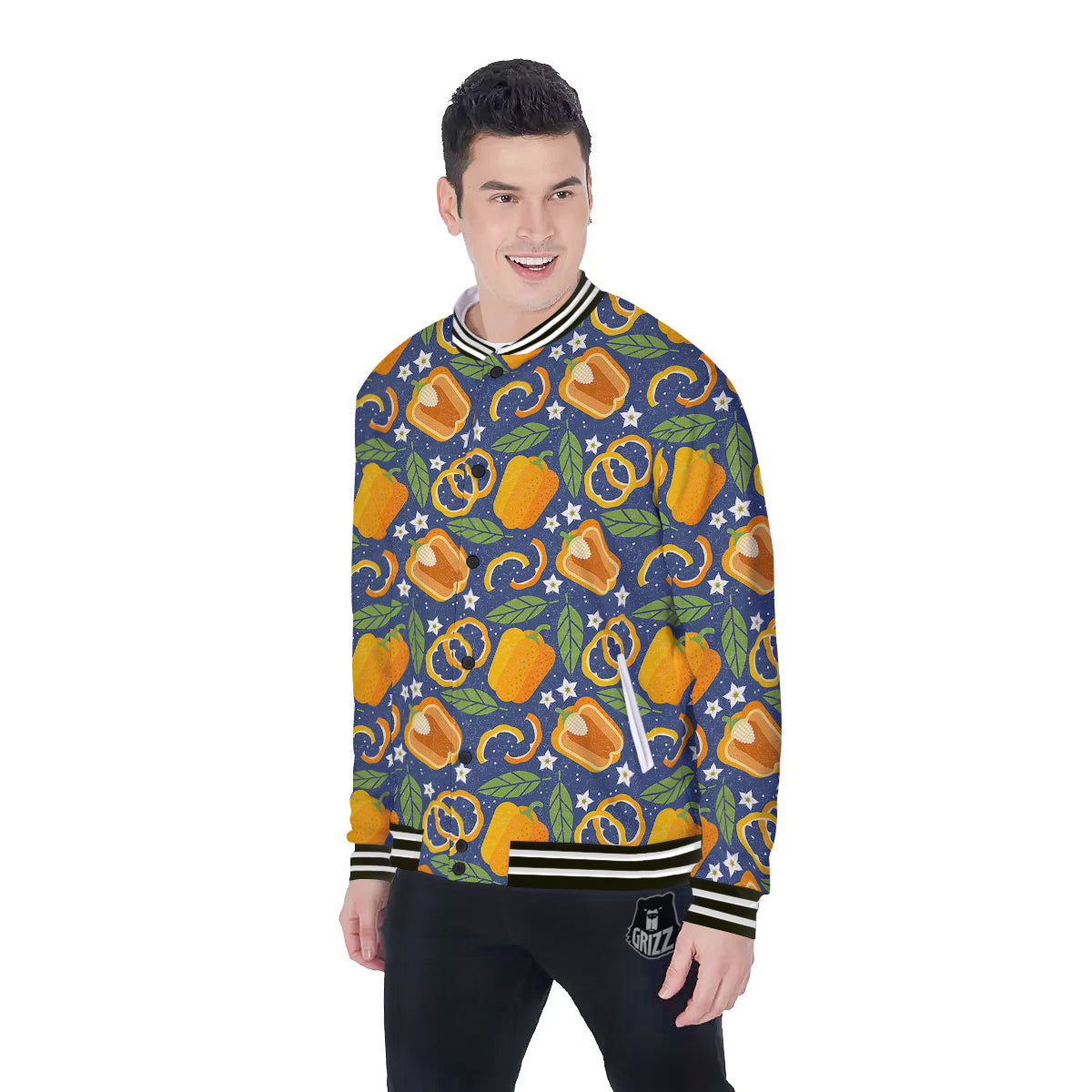Bell Pepper Leaf Print Pattern Baseball Jacket-grizzshop