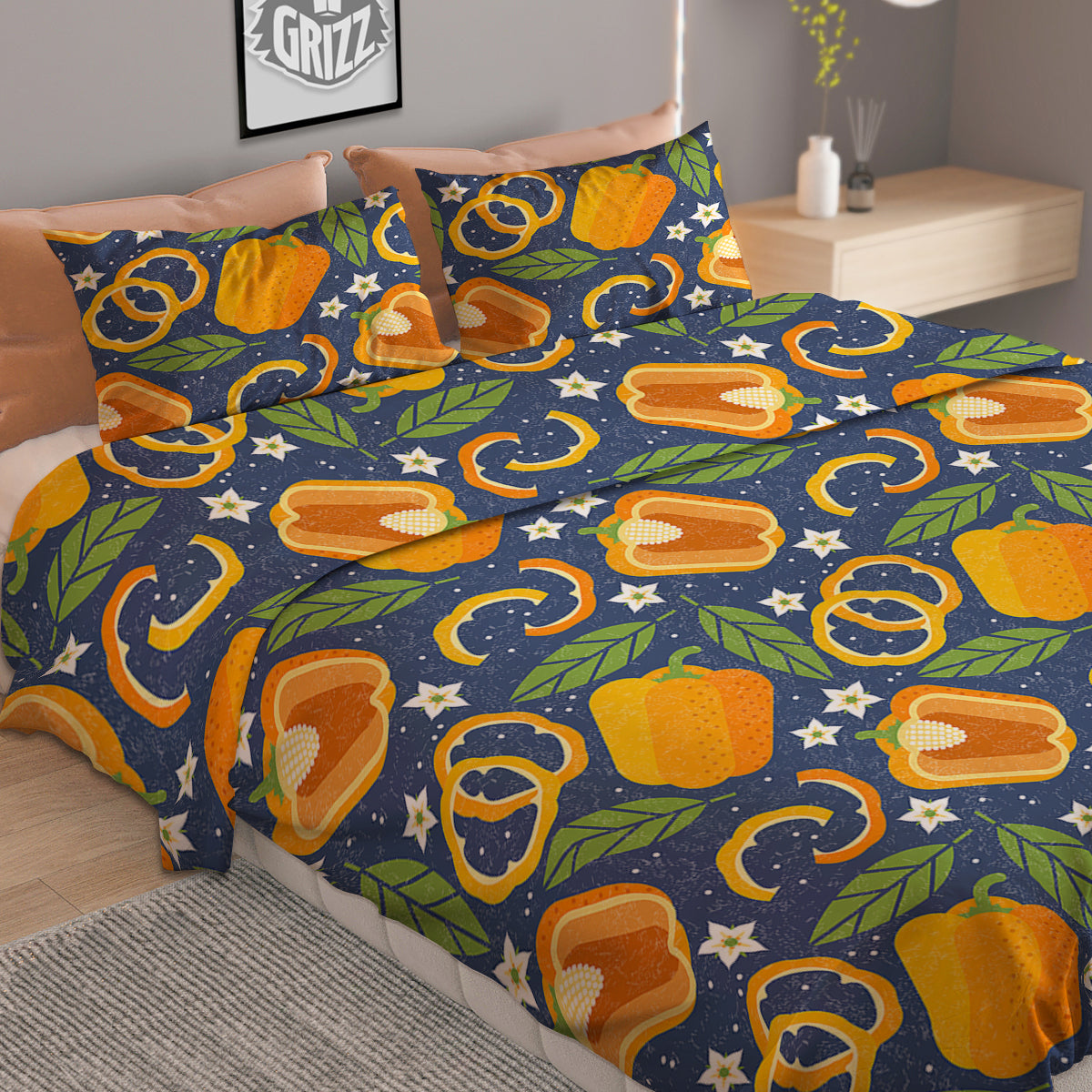 Bell Pepper Leaf Print Pattern Duvet Cover Bedding Set