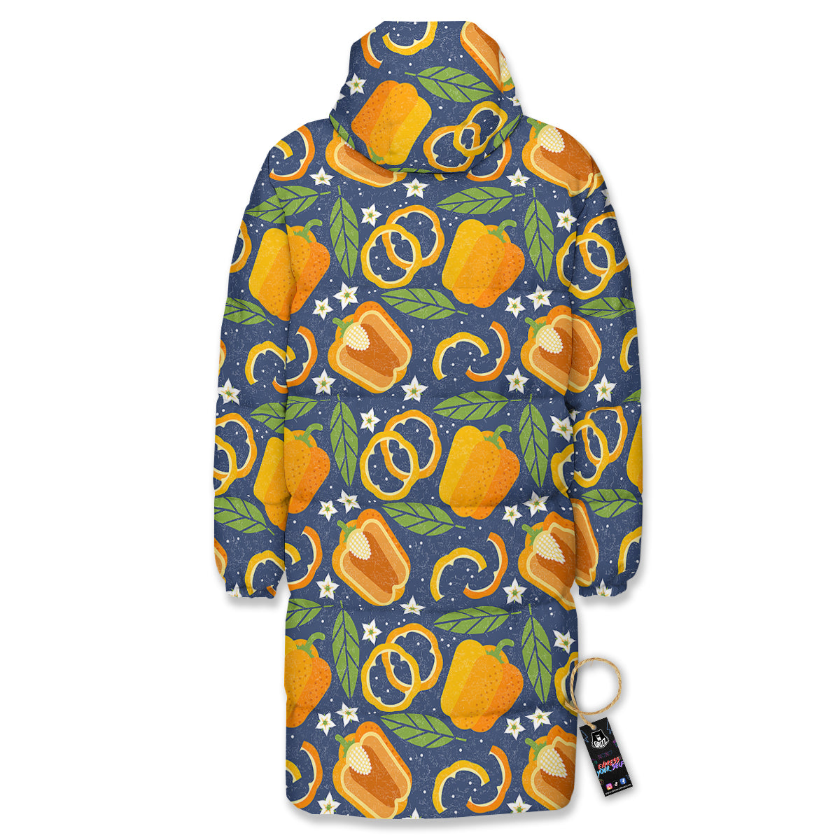 Bell Pepper Leaf Print Pattern Long Down Jacket-grizzshop