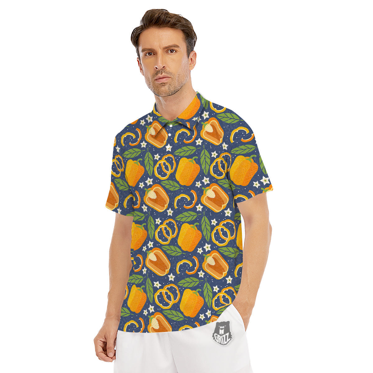Bell Pepper Leaf Print Pattern Men's Golf Shirts-grizzshop