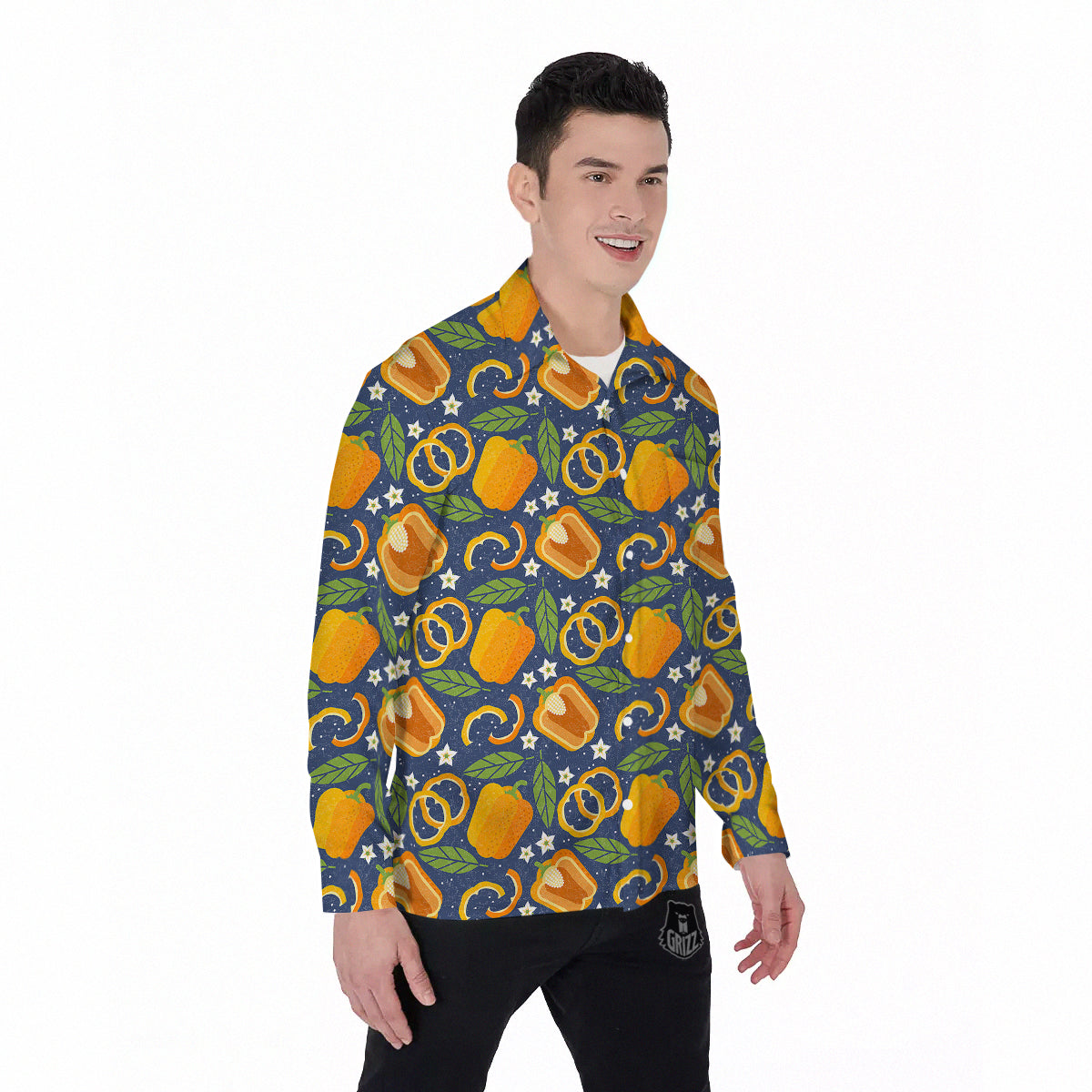 Bell Pepper Leaf Print Pattern Men's Long Sleeve Shirts-grizzshop