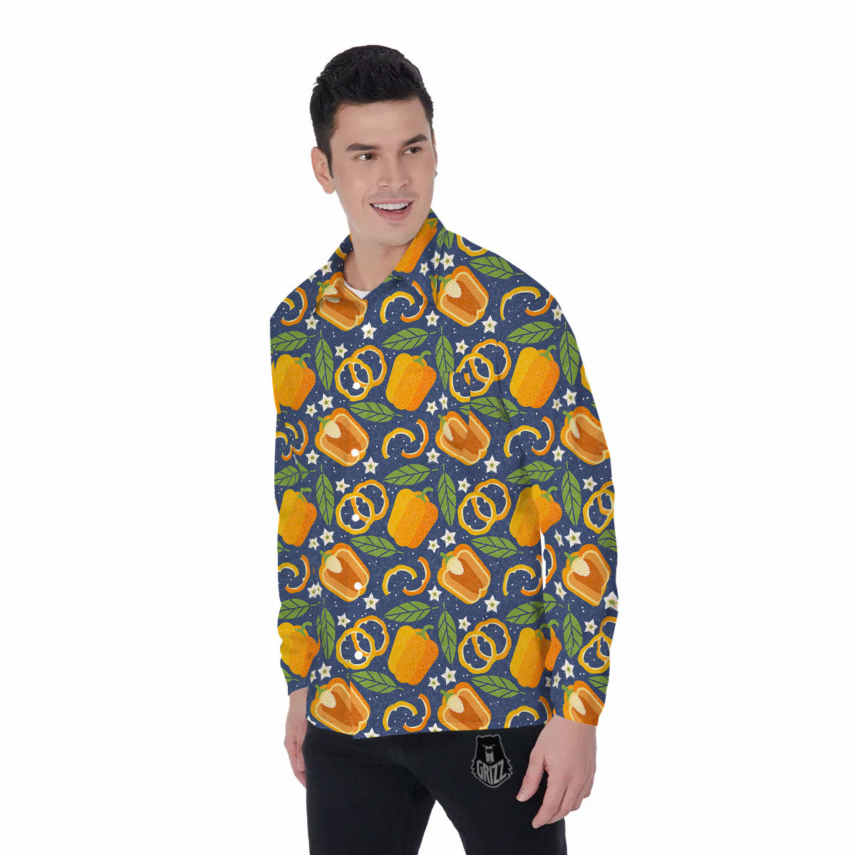 Bell Pepper Leaf Print Pattern Men's Long Sleeve Shirts-grizzshop