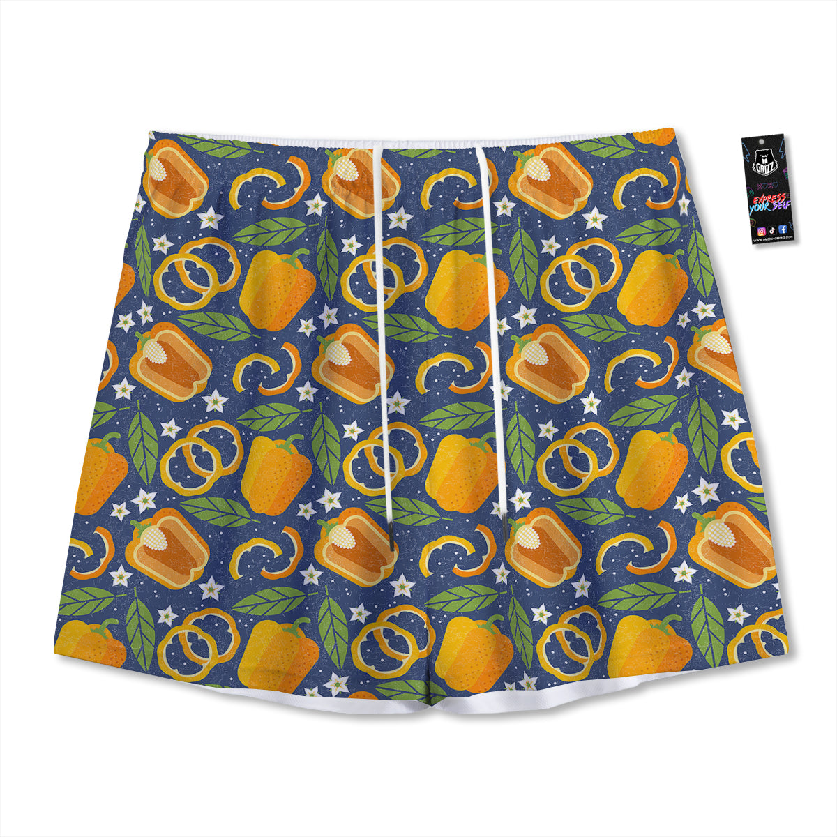Checkered Black And Gold Print Pattern Mesh Shorts