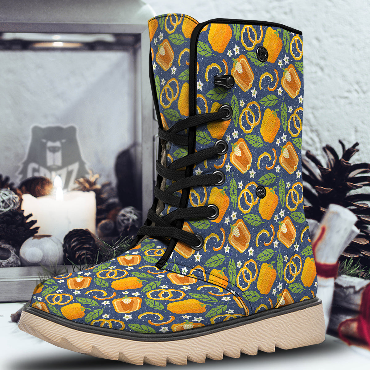 Bell Pepper Leaf Print Pattern Snow Boots-grizzshop