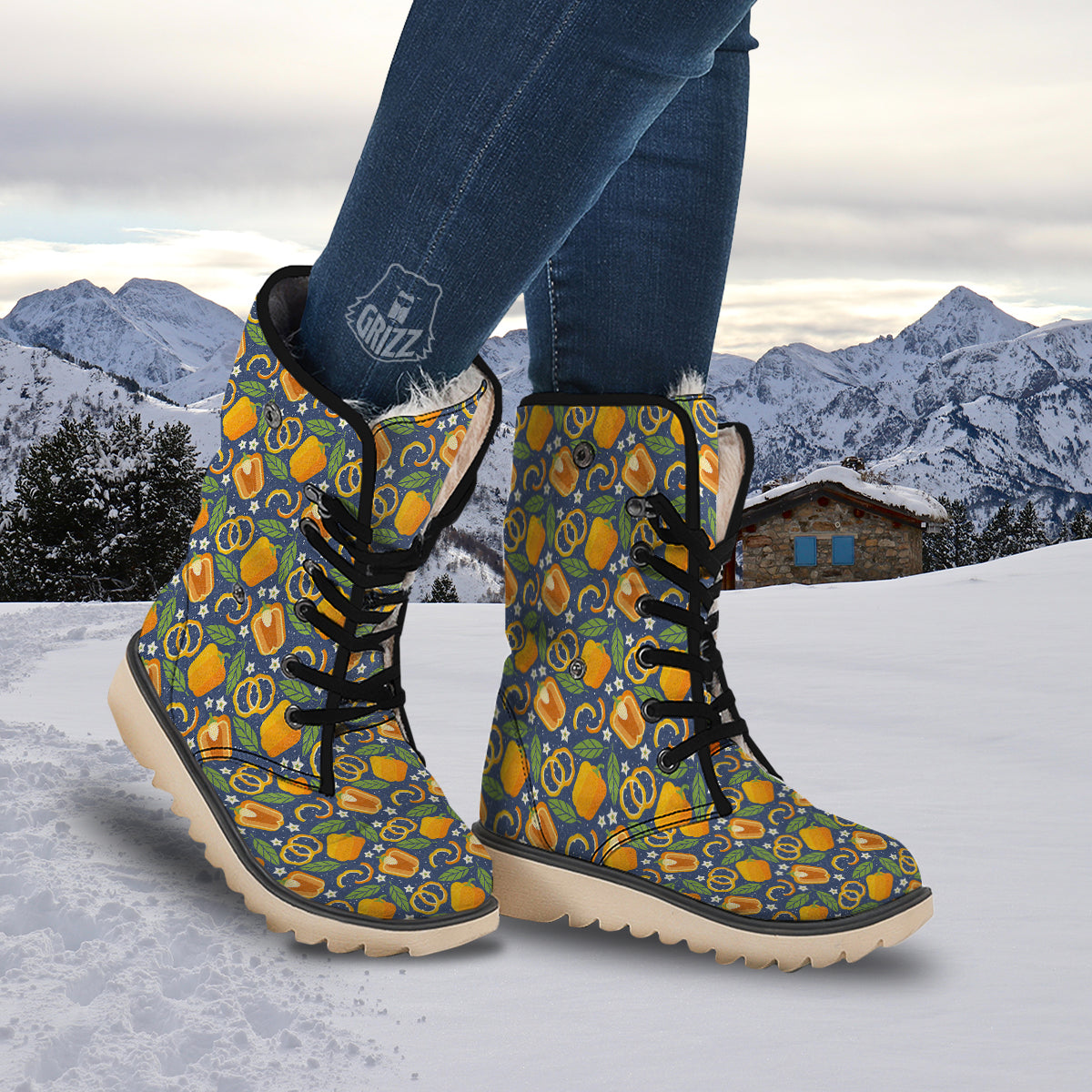 Bell Pepper Leaf Print Pattern Snow Boots-grizzshop