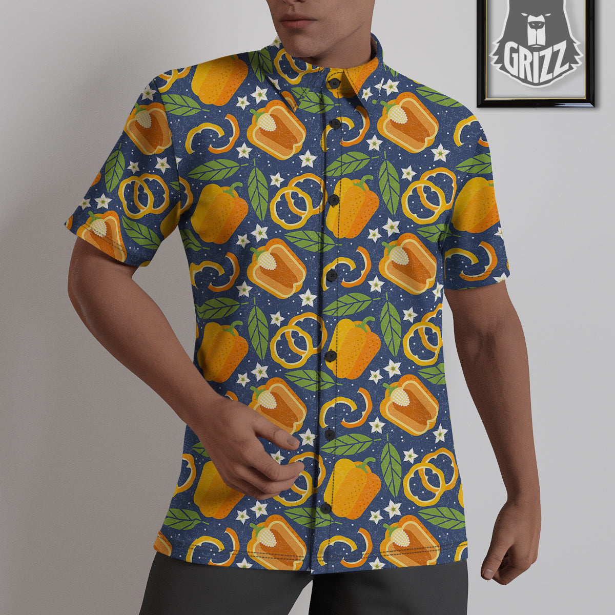 Bell Pepper Leaf Print Pattern Untucked Shirts-grizzshop