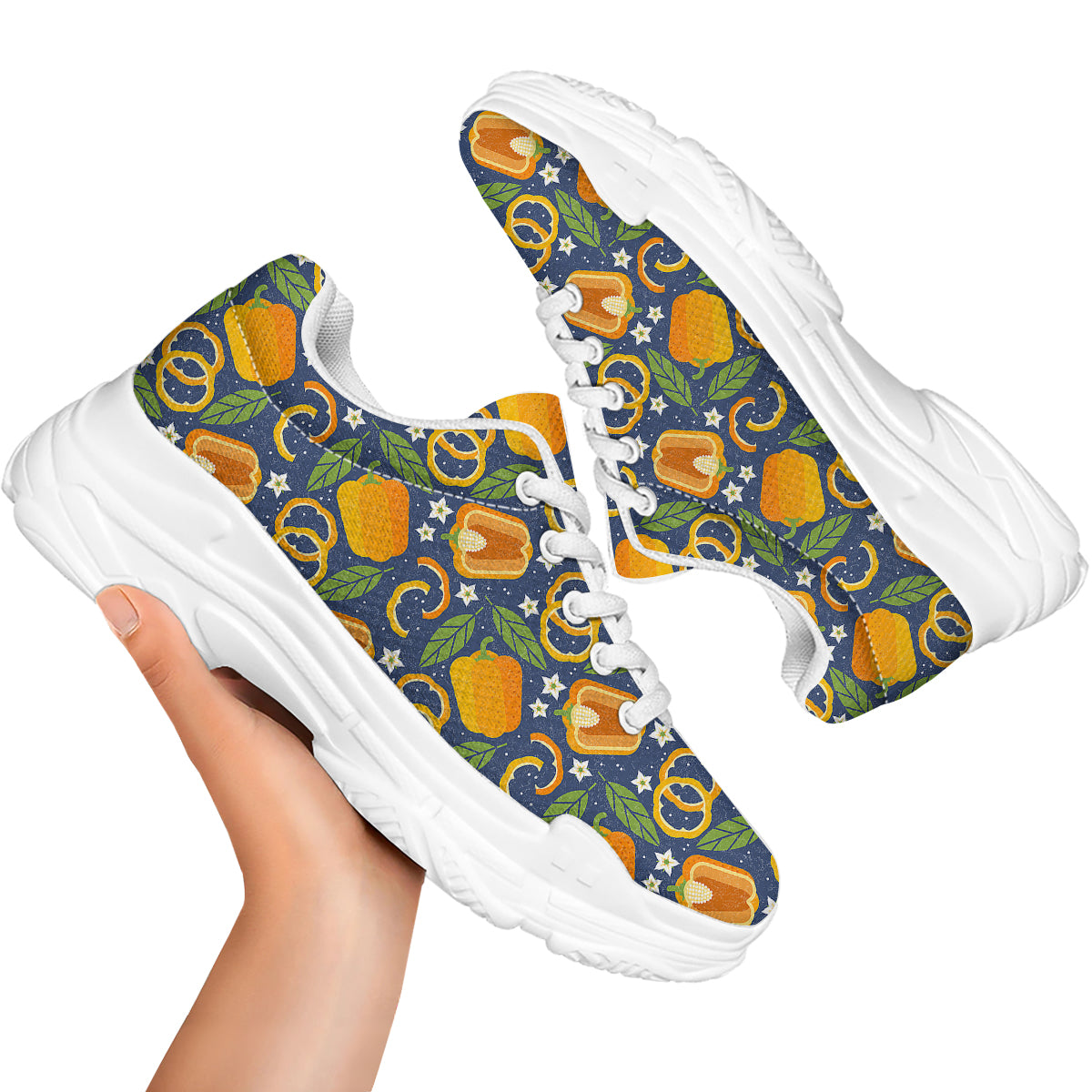 Bell Pepper Leaf Print Pattern White Chunky Shoes-grizzshop