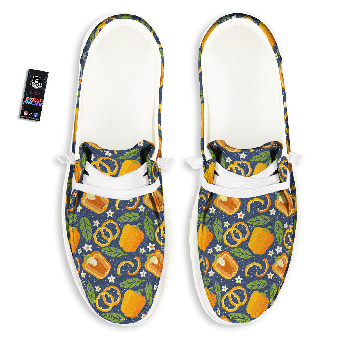 Bell Pepper Leaf Print Pattern White Loafers-grizzshop