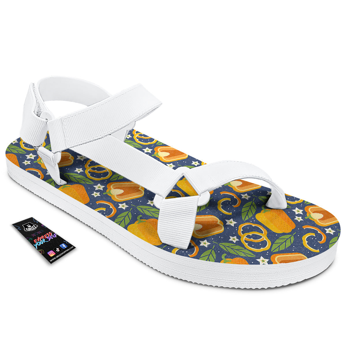 Bell Pepper Leaf Print Pattern White Open Toe Sandals-grizzshop
