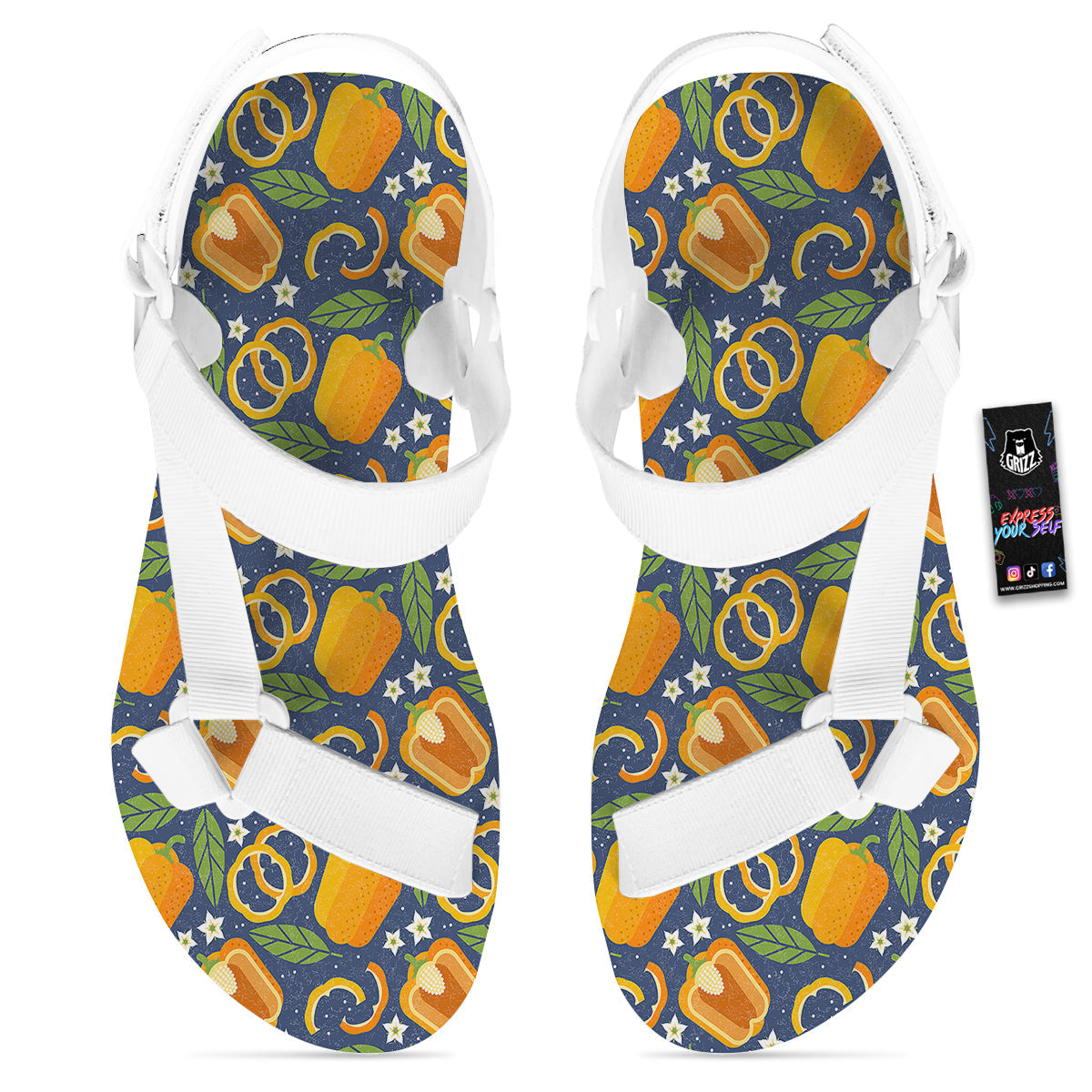 Bell Pepper Leaf Print Pattern White Open Toe Sandals-grizzshop