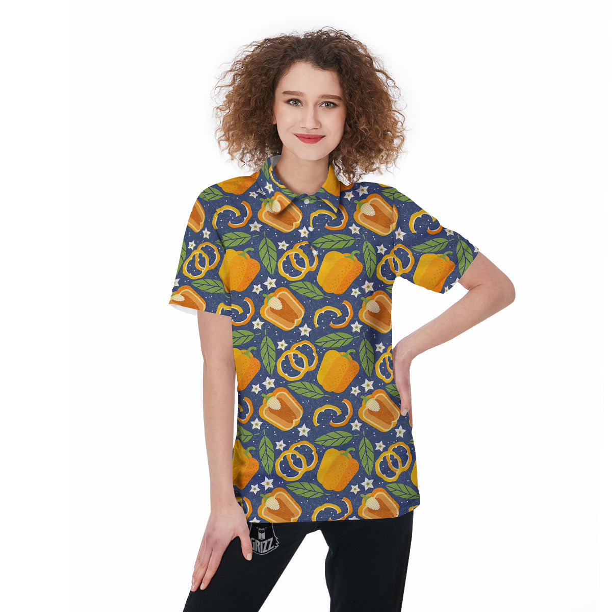 Bell Pepper Leaf Print Pattern Women's Golf Shirts-grizzshop