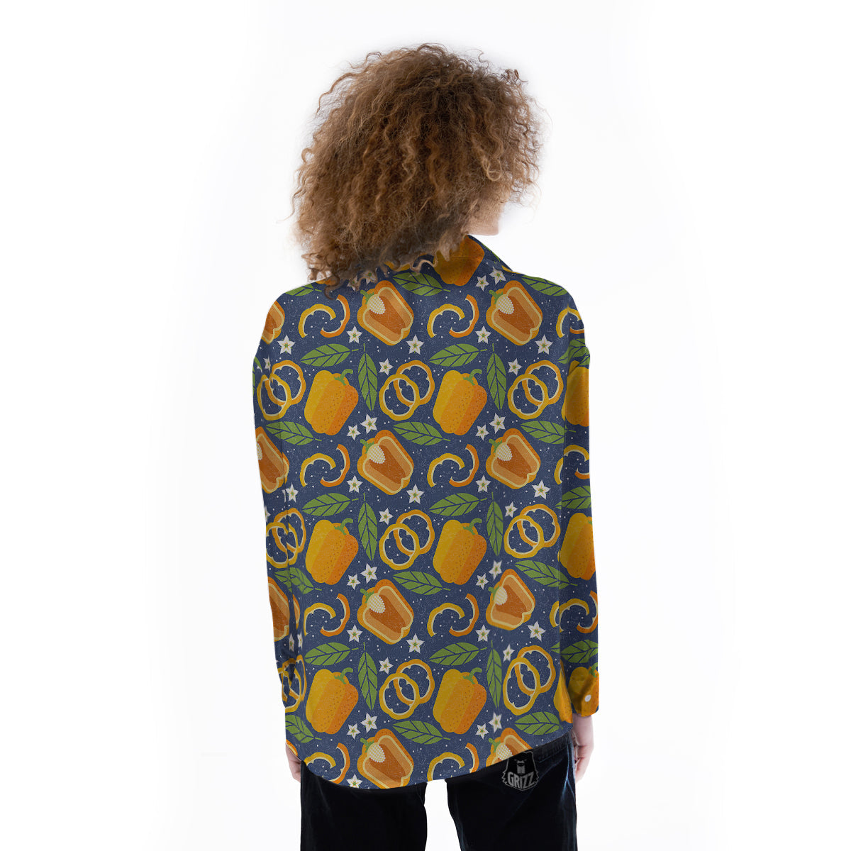Bell Pepper Leaf Print Pattern Women's Long Sleeve Shirts-grizzshop