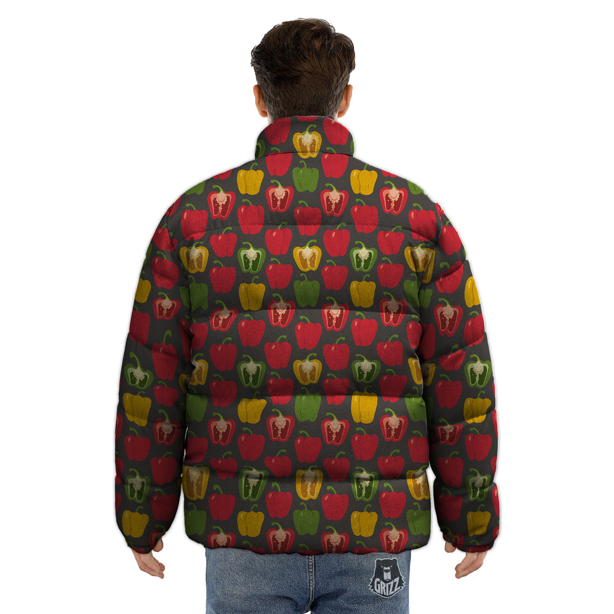 Bell Pepper Vintage Print Pattern Puffer Jacket-grizzshop