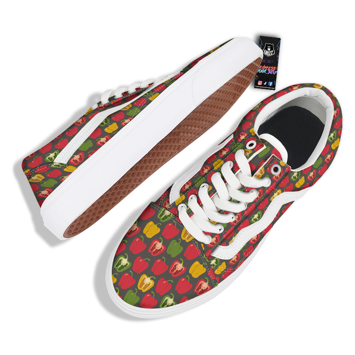 Bell Pepper Vintage Print Pattern Skate Shoes-grizzshop