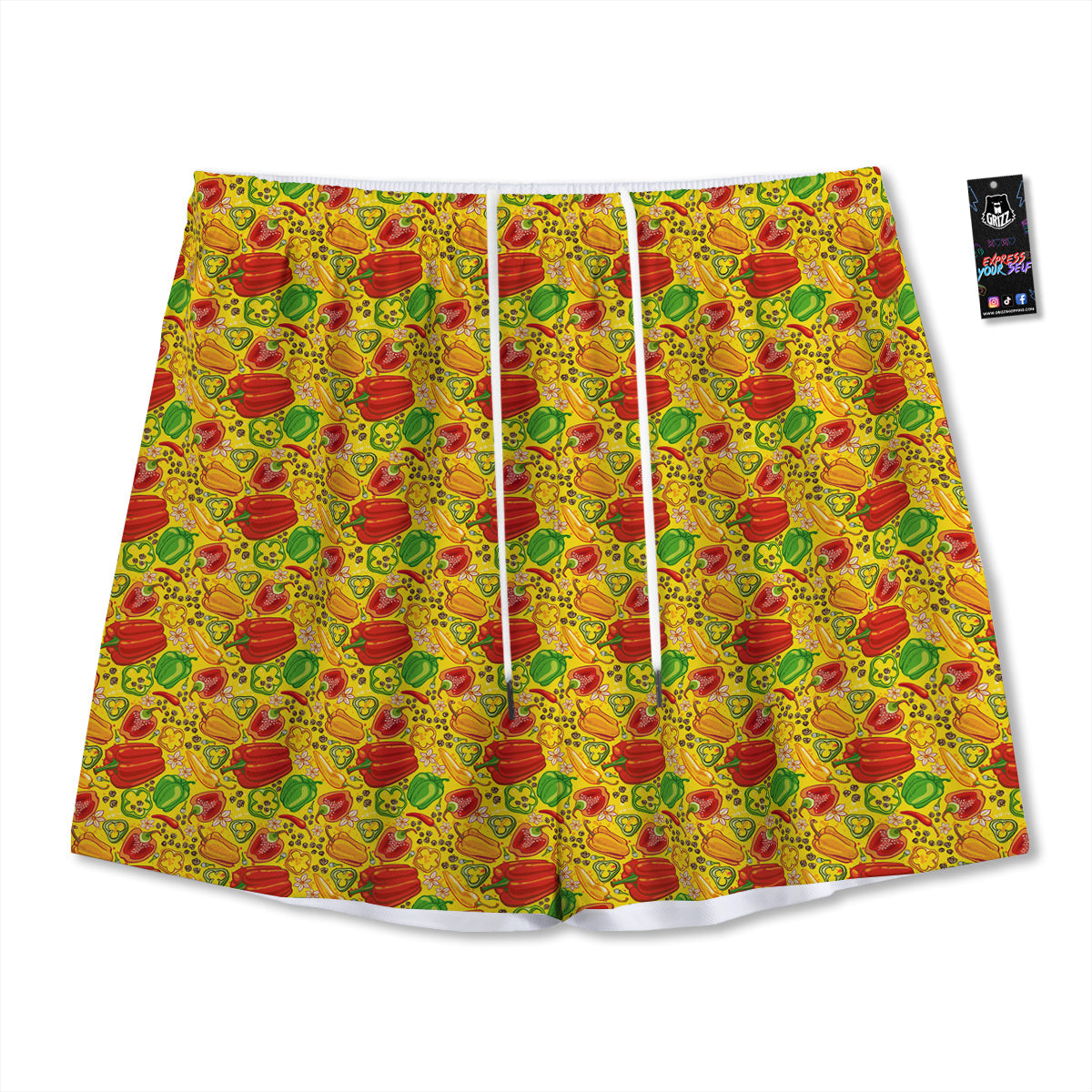 Bell Pepper Yellow Print Pattern Mesh Shorts-grizzshop