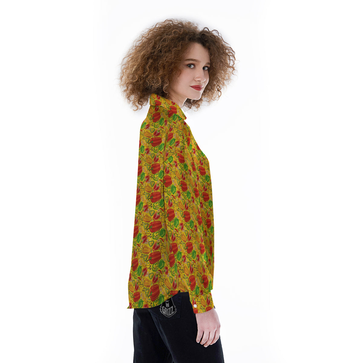 Bell Pepper Yellow Print Pattern Women's Long Sleeve Shirts-grizzshop