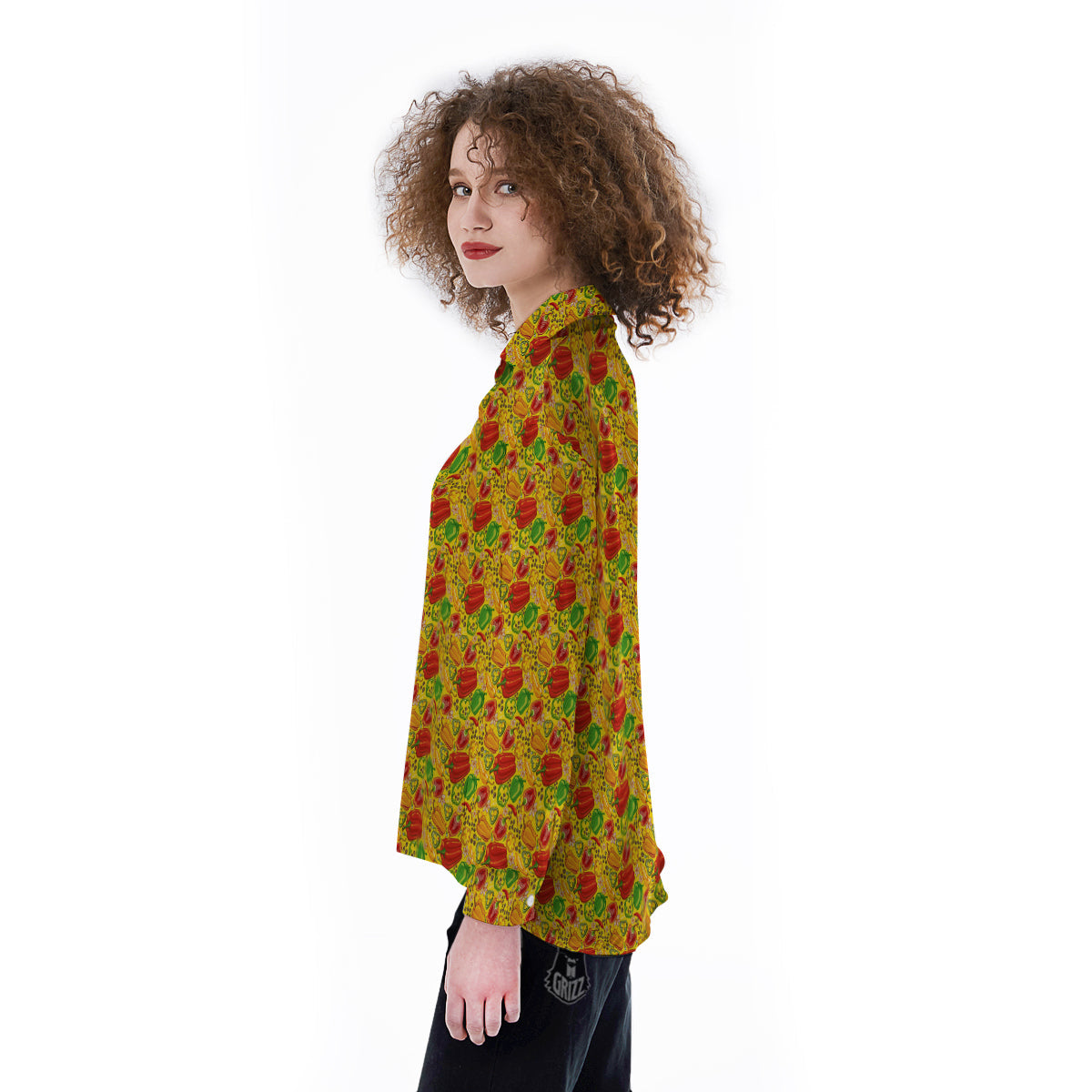 Bell Pepper Yellow Print Pattern Women's Long Sleeve Shirts-grizzshop