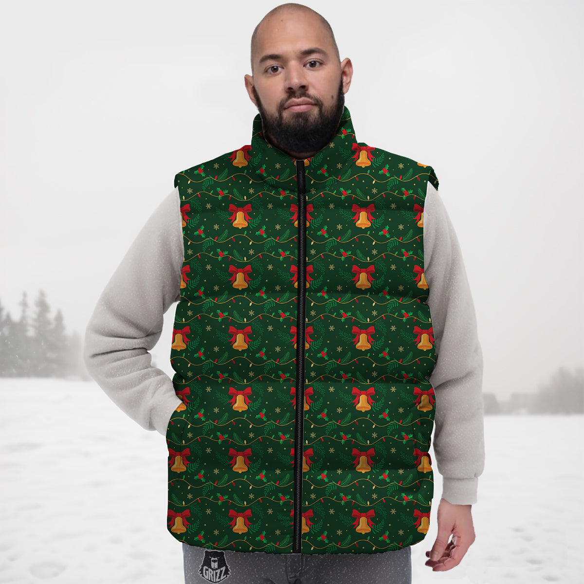 Bell Cute Christmas Print Pattern Down Vest