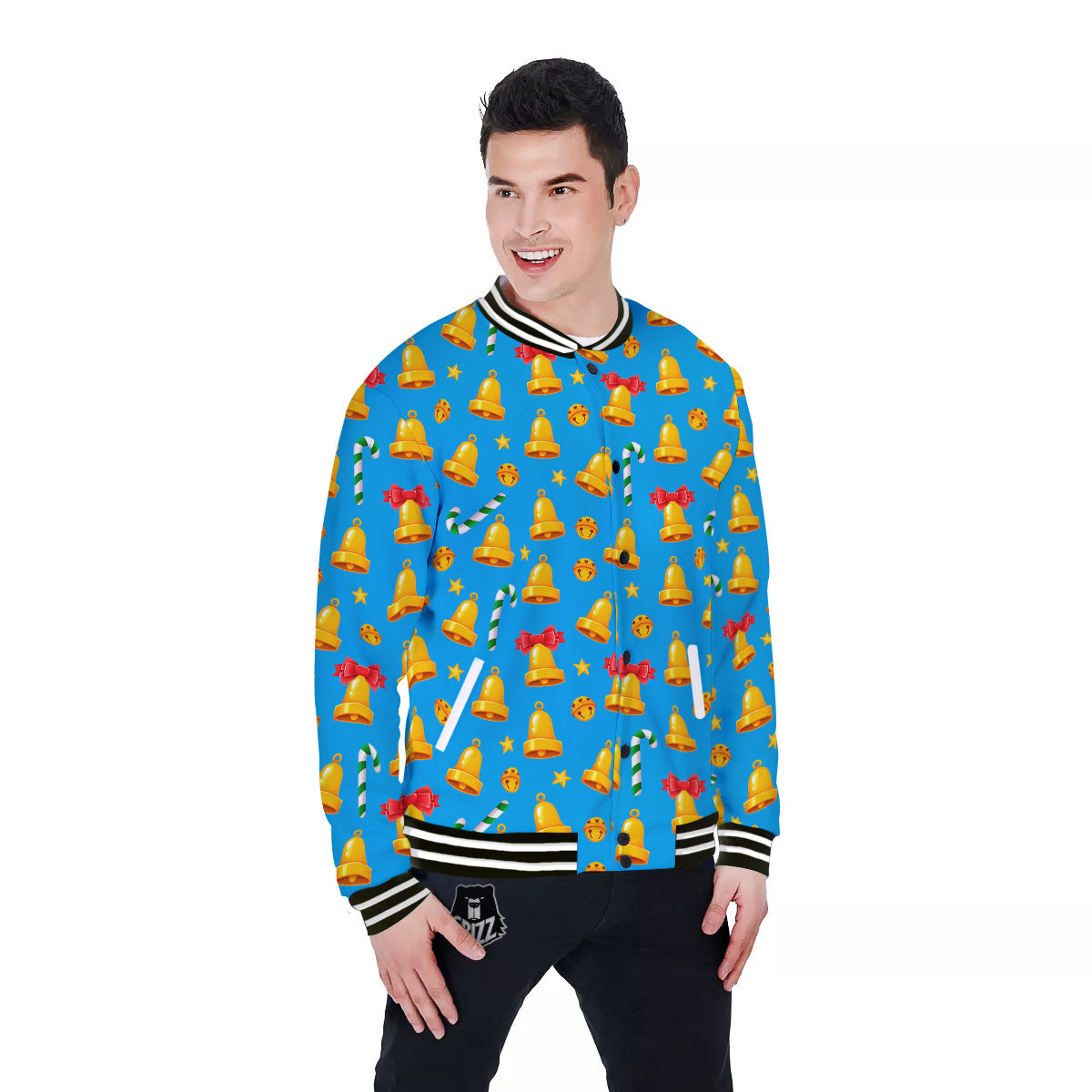 Bells Merry Christmas Print Pattern Baseball Jacket-grizzshop