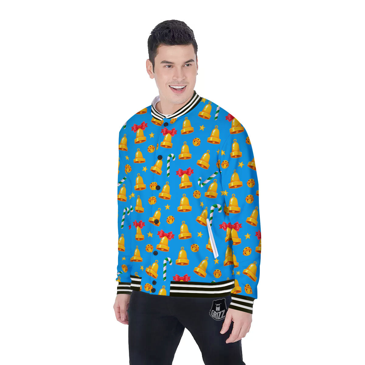 Bells Merry Christmas Print Pattern Baseball Jacket-grizzshop