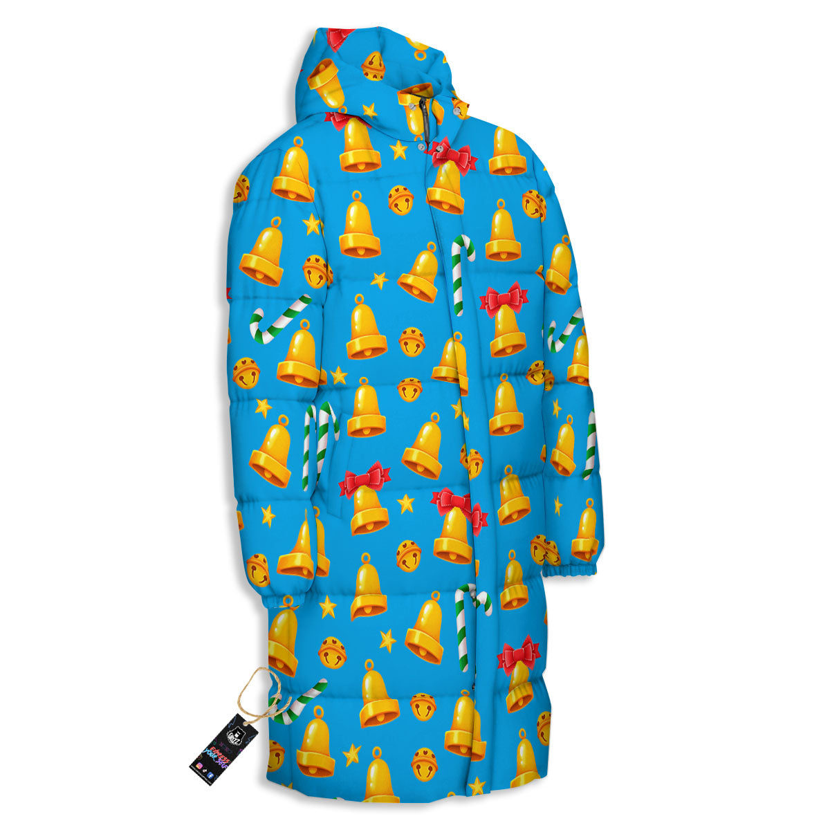 Bells Merry Christmas Print Pattern Long Down Jacket-grizzshop