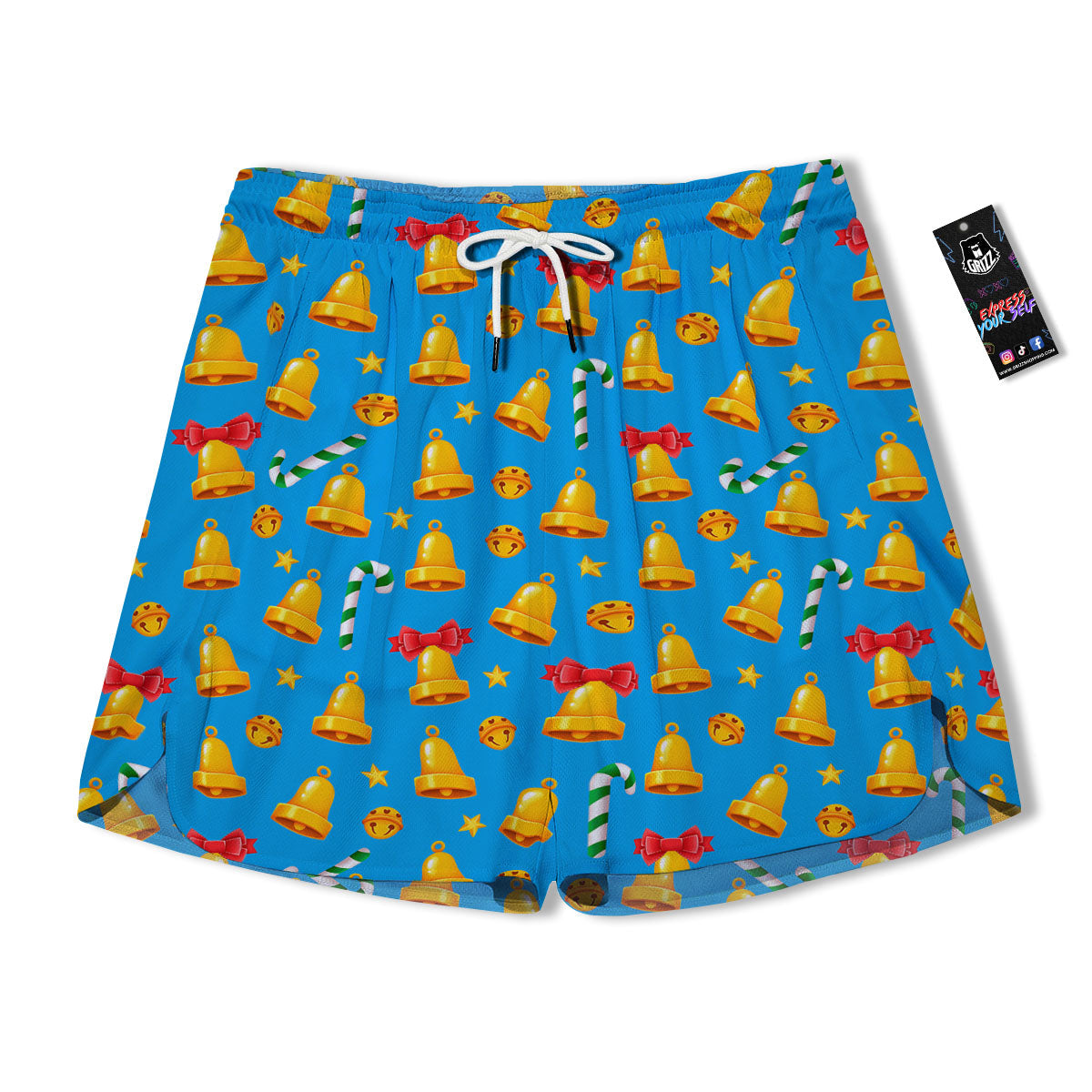 Bells Merry Christmas Print Pattern Men's Running Shorts-grizzshop