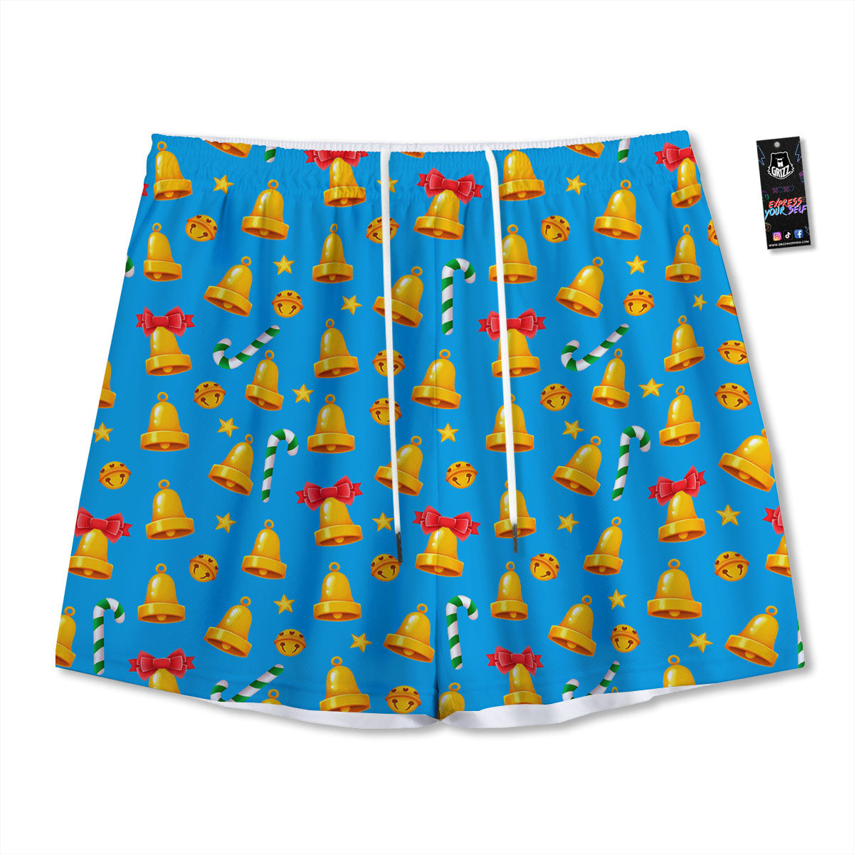 Bells Merry Christmas Print Pattern Mesh Shorts