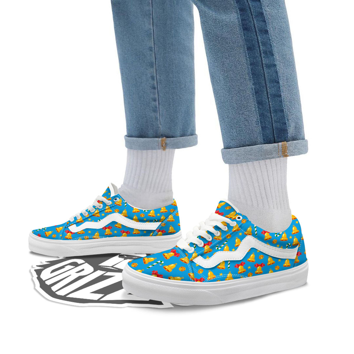 Bells Merry Christmas Print Pattern Skate Shoes-grizzshop