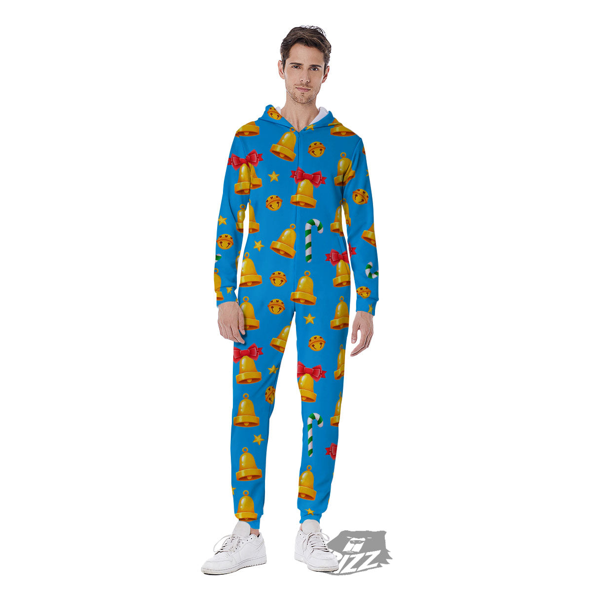 Bells Merry Christmas Print Pattern Men's Jumpsuit-grizzshop