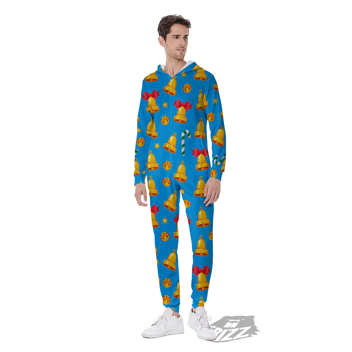 Bells Merry Christmas Print Pattern Men's Jumpsuit-grizzshop