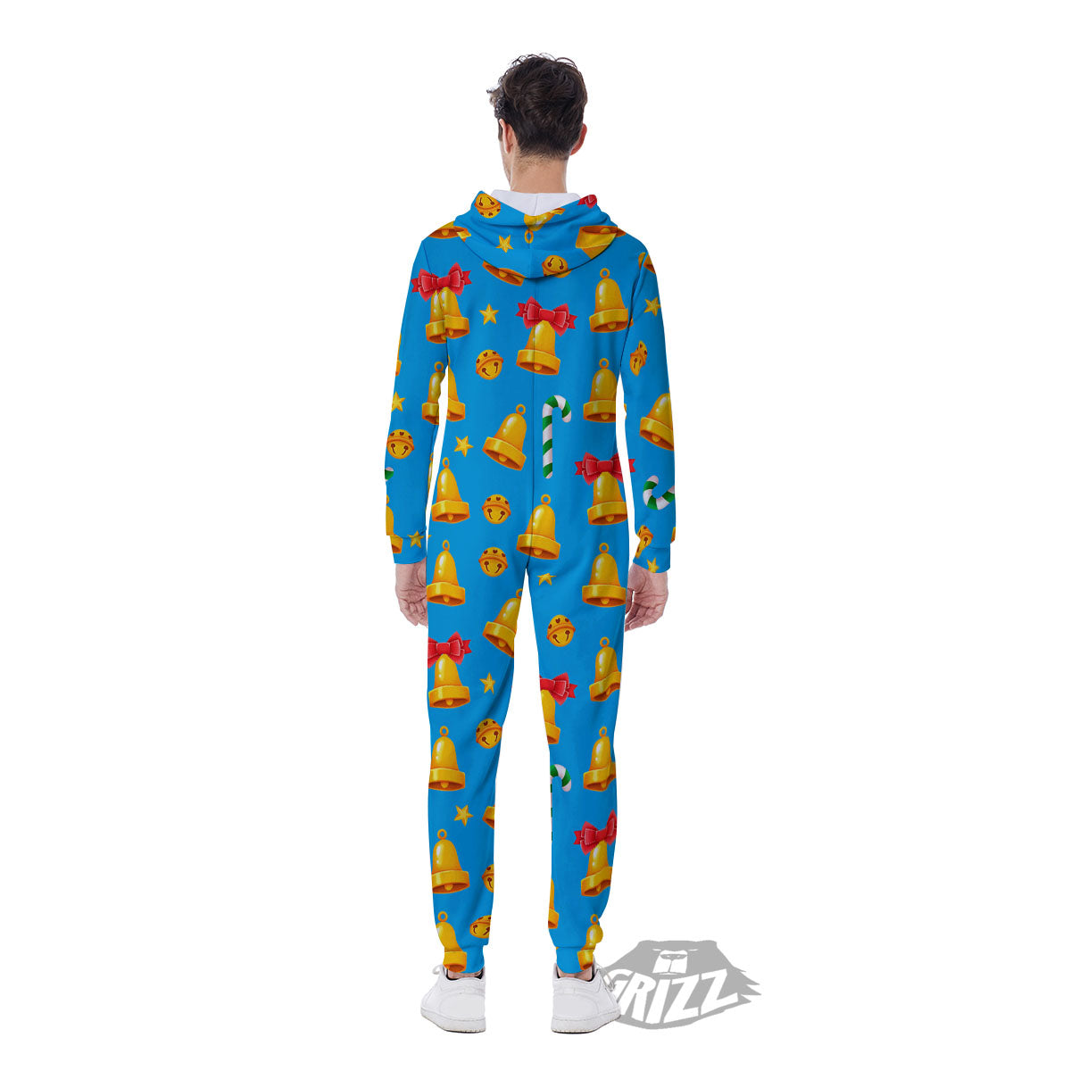 Bells Merry Christmas Print Pattern Men's Jumpsuit-grizzshop