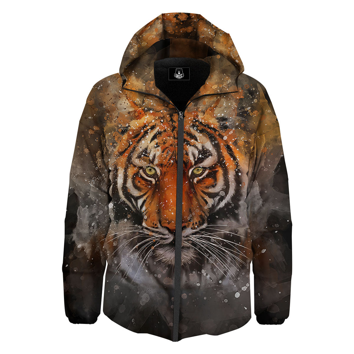 Bengal Tiger Watercolor Print Down Jacket-grizzshop