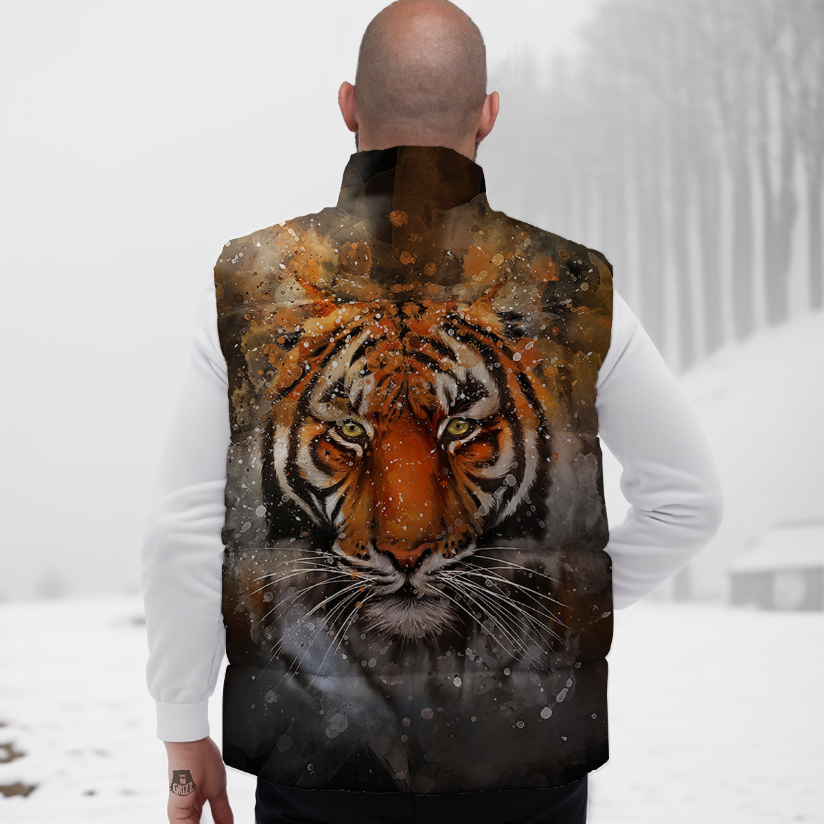Bengal Tiger Watercolor Print Down Vest