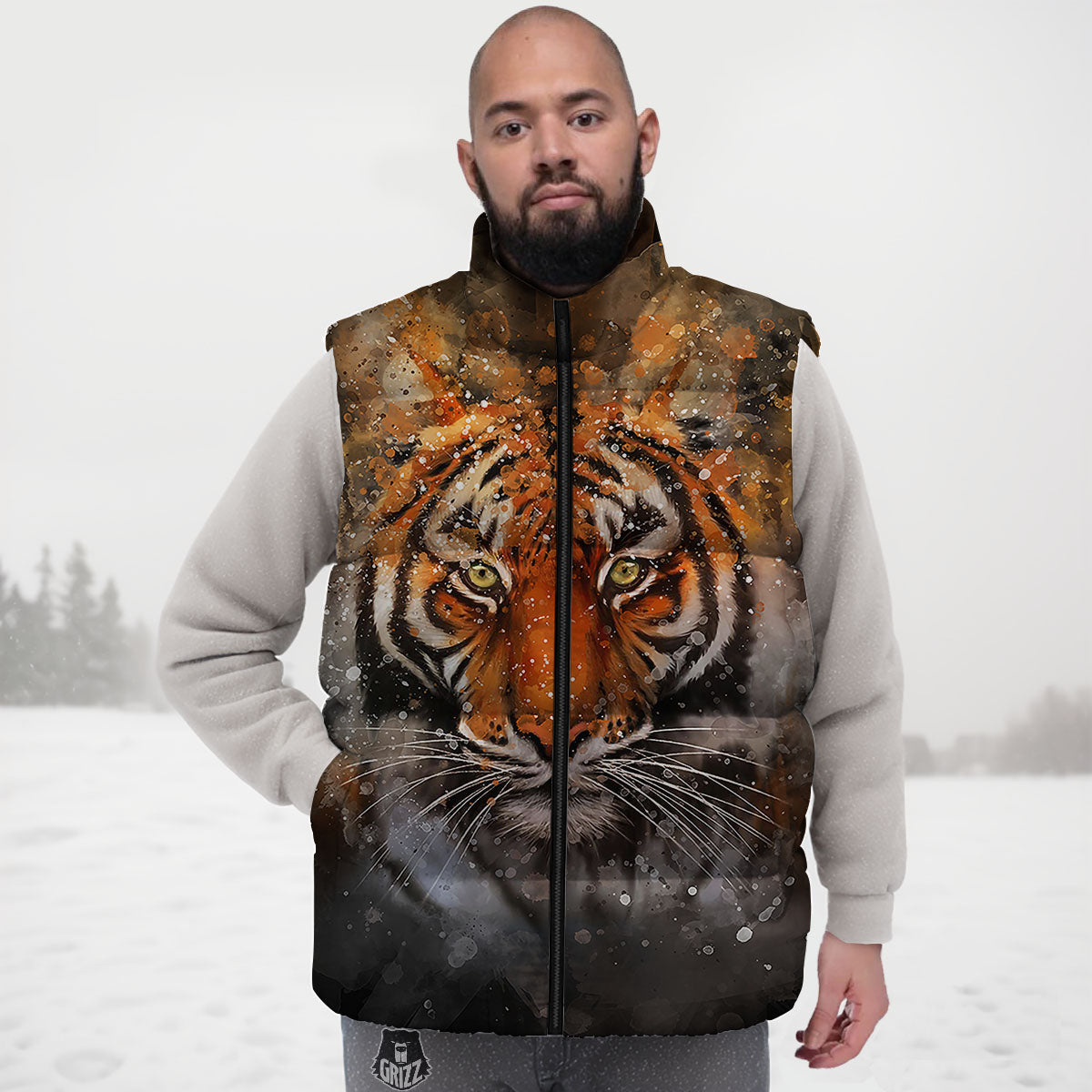 Bengal Tiger Watercolor Print Down Vest