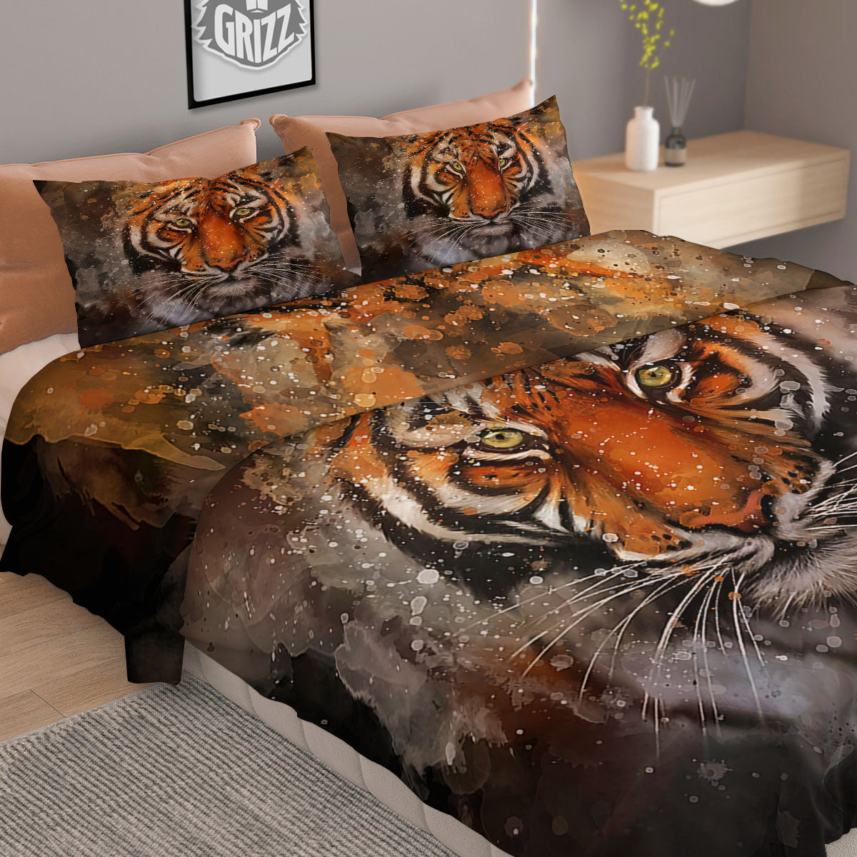 Bengal Tiger Watercolor Print Duvet Cover Bedding Set